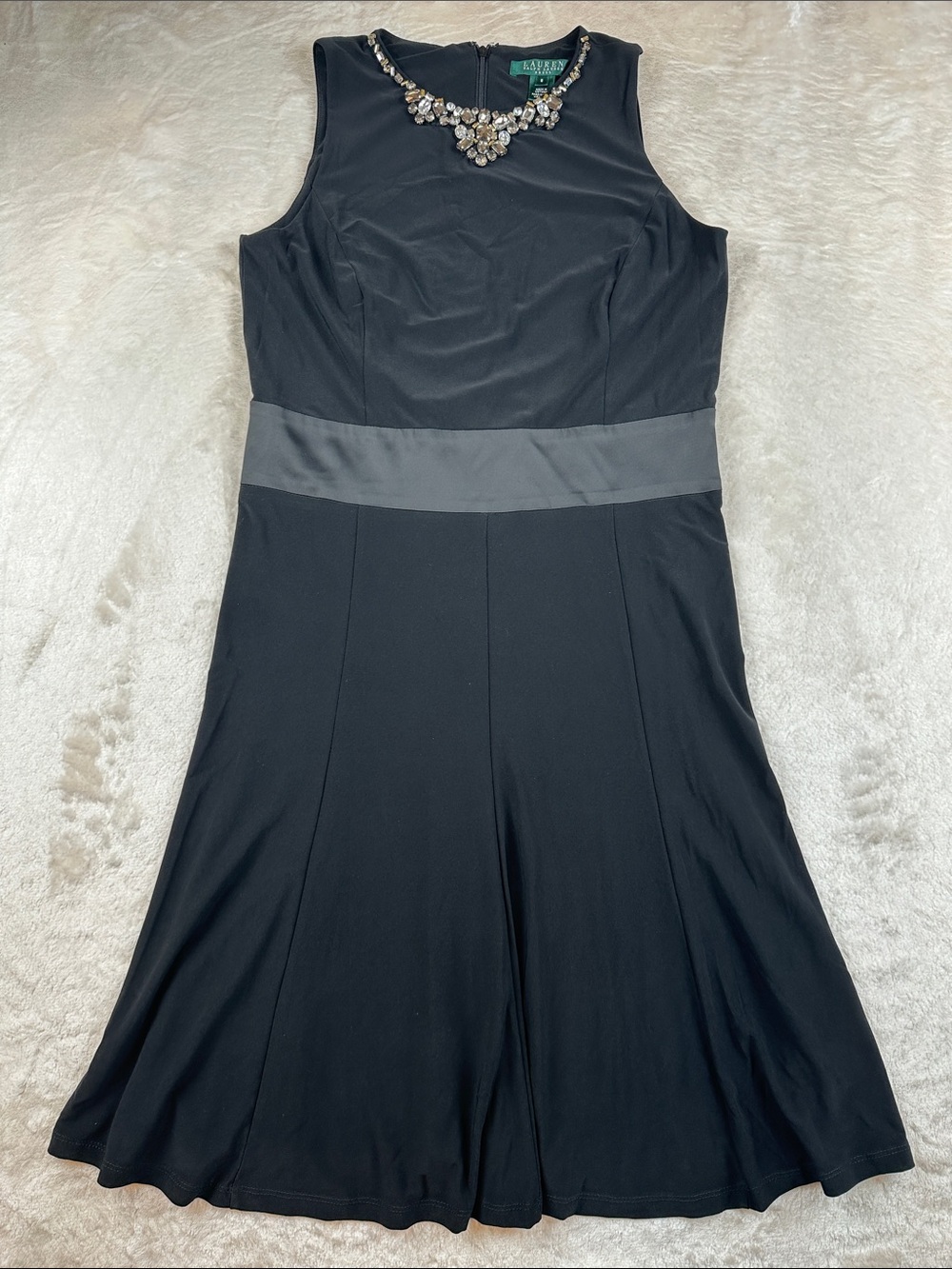 Lauren Ralph Lauren Size 8 Black Sleeveless A-Line Dress Jewel Accent | Formal
